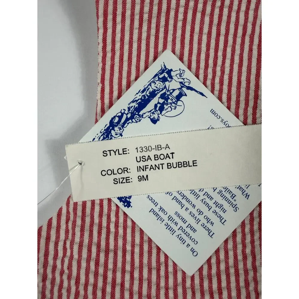 NEW The Bailey Boys USA Boat Seersucker Sailboat Bubble Romper Red 9 Months